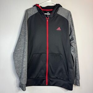 Adidas ClimaWarm Full Zip Hoodie Jacket Men's L Black Gray Athletic Outdoor Warm